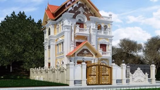 Điểm nhấn của biệt thự cổ điển là các chi tiết cầu kỳ mềm mại. Ảnh: Thietkethicongnhadep.