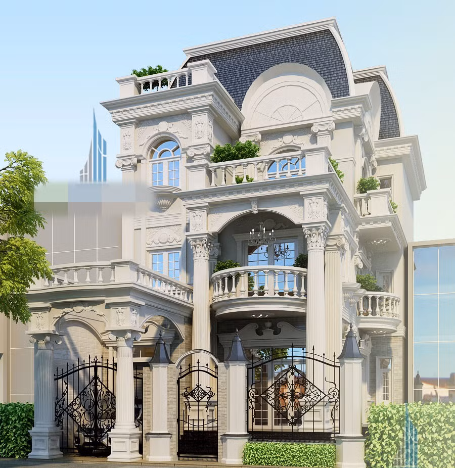 Gam màu trắng, màu be của gạch ốp chủ đạo xen kẽ màu đen của cổng rào tạo sự đối lập đồng thời toát lên vẻ cao sang, quyền quý. Ảnh: Phankienphat.