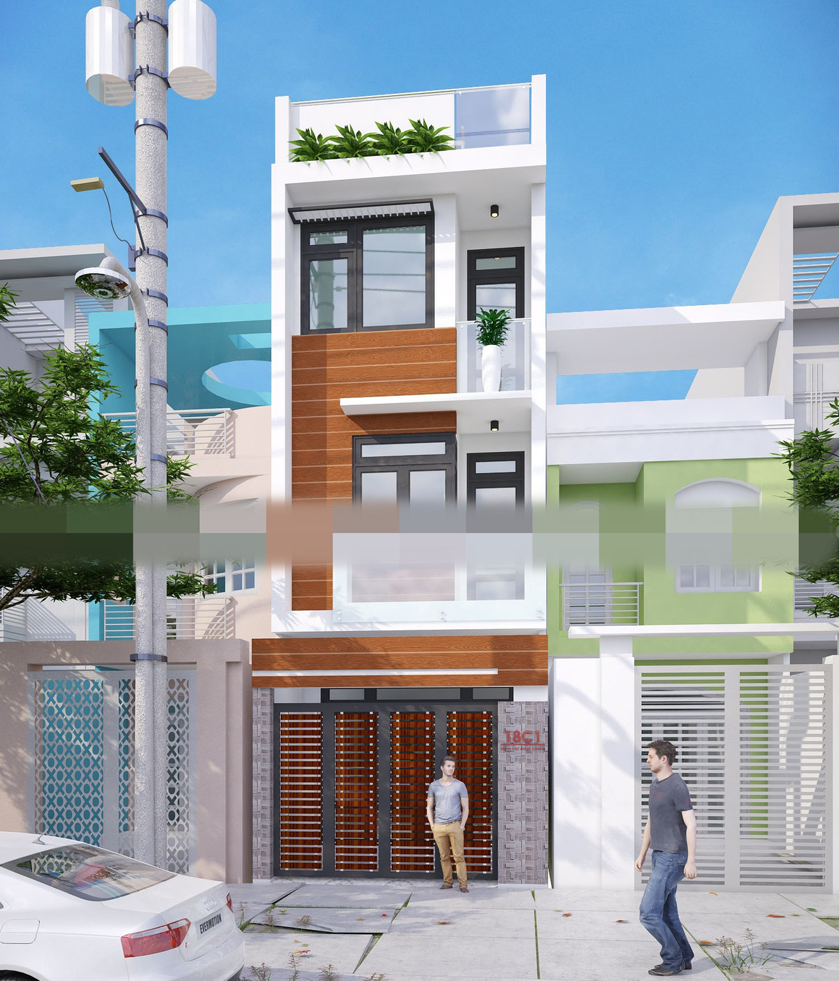 Ngôi nhà ấn tượng với gam màu nâu đất đỏ nổi bật trên nền trắng thanh thoát. Ảnh: Kienthietviet.