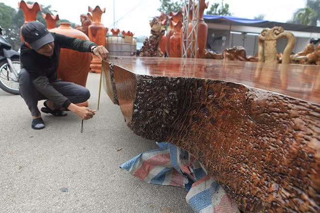 Với kích thước "khủng" sập gỗ Cẩm Lai được rao bán với giá 3 tỷ đồng. Ảnh: Dân Việt.