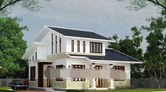 Mẫu nhà 1,5 tầng mang kiến trúc nhà cấp 4 mái thái có gác lửng gồm 4 phòng ngủ. Ảnh: Thietkenhadepmoi.