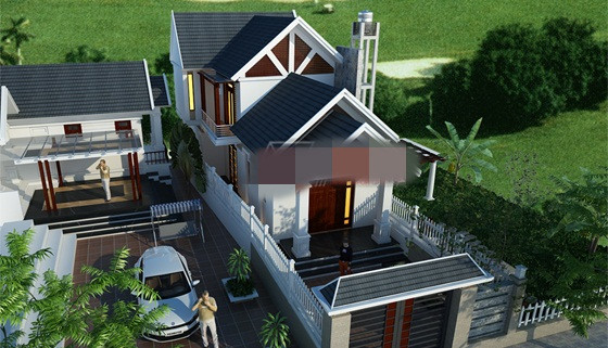 Mẫu nhà vườn 1,5 tầng đẹp thanh nhã với các chi tiết kiến trúc được sử dụng chủ yếu là thẳng, dọc, ngang...chứ không vận dụng nhiều nét cong, uốn mềm mại. Ảnh: Angcovat.