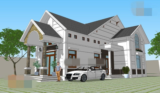 Nhà vườn 1 tầng có thêm gác lửng đẹp mắt với kiến trúc nam bộ nhẹ nhàng mềm mại. Sảnh đón có mái cong cùng 2 lớp mái thái tạo cảm giác thân thiện, gần gũi. Ảnh: Kientaoviet.