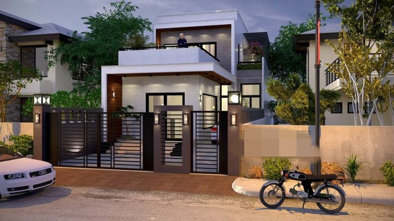 Thiết kế nhà phố 1,5 tầng hình chữ L phong cách kiến trúc nhà ống hiện đại. Ảnh: Xaydungtrangtrinoithat.