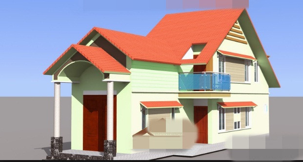 Thiết kế nhà cấp 4 đẹp 1,5 tầng ở nông thôn trên diện tích 5x18m. Ảnh: Thietkenhapho.