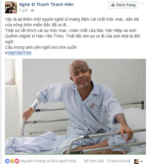 Nghệ sĩ Thanh Thanh Hiền bày tỏ niềm tiếc nuối về sự ra đi quá đột ngột của đồng nghiệp.