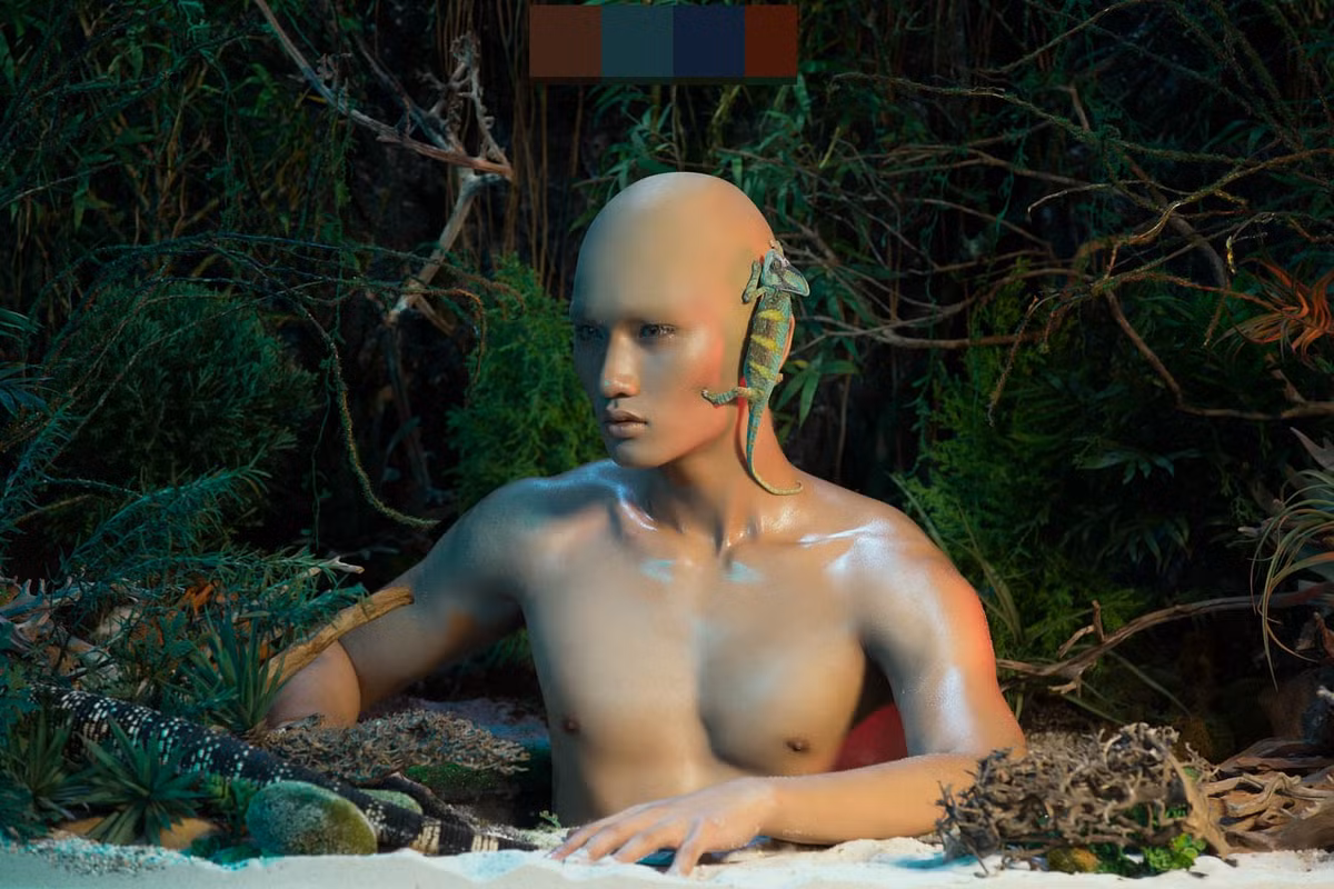 Hot-boy Huy Quang để chú tắc kè bò trên đầu hay Fung La dành tặng cho chú rồng Nam Mỹ cái hôn sau phần kết hợp thành công.