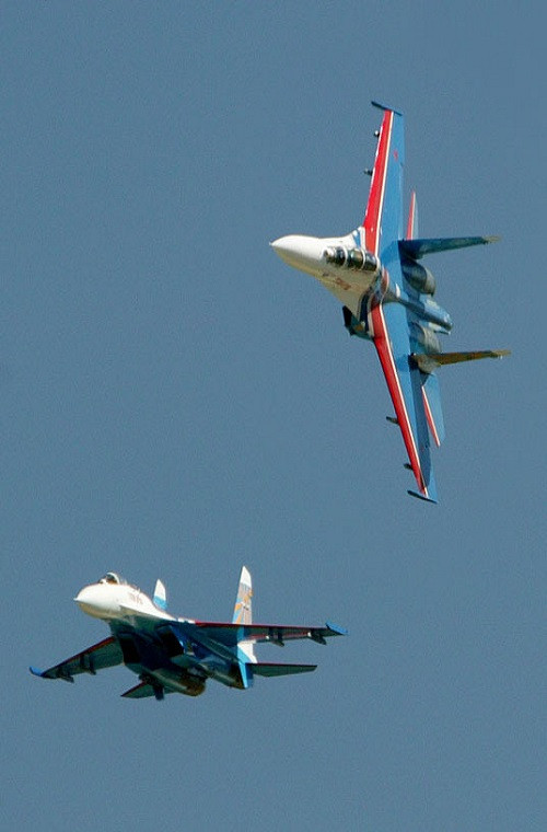 Hình ảnh phi đội “Hiệp sĩ Nga” trình diễn tại triển lãm hàng không được tổ chức ở vùng Rostov-on-Don vào năm 2015. Nguồn ảnh: TASS
