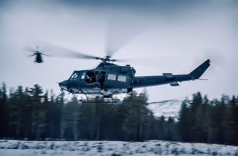 Phi đội trực thăng vận tải đa năng Bell 412 của Không quân Nauy tham gia tập trận tại Rena.