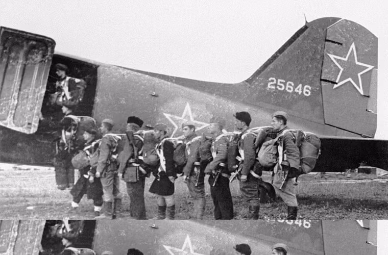 Các đơn vị đổ bộ đường không đầu tiên của Nga được thành lập từ thời Liên Xô, trải qua nhiều biến cố lịch sử và hoạt động cho tới tận ngày nay. Tuy nhiên vai trò của lính dù Liên Xô trong Chiến tranh Thế giới thứ II khá mờ nhạt và chiến đấu chủ yếu như một đơn vị bộ binh. Trong ảnh là đội lính dù Liên Xô chuẩn bị cho đợt nhảy dù vào trong phòng tuyến của Đức ở Slovakia vào năm 1944.