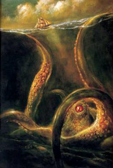 Các nhà khoa học cho rằng truyền thuyết về Kraken có liên hệ với loài mực ống khổng lồ, với chiều dài có thể lên đến 18m và hiếm khi bị con người nhìn thấy vì nó sống ở những nơi cực sâu trong lòng đại dương. Những cuộc chiến ác liệt xảy ra giữa loài mực này và cá nhà táng đã được nhiều cuốn sách miêu tả như cuộc chiến giữa các hải thần.