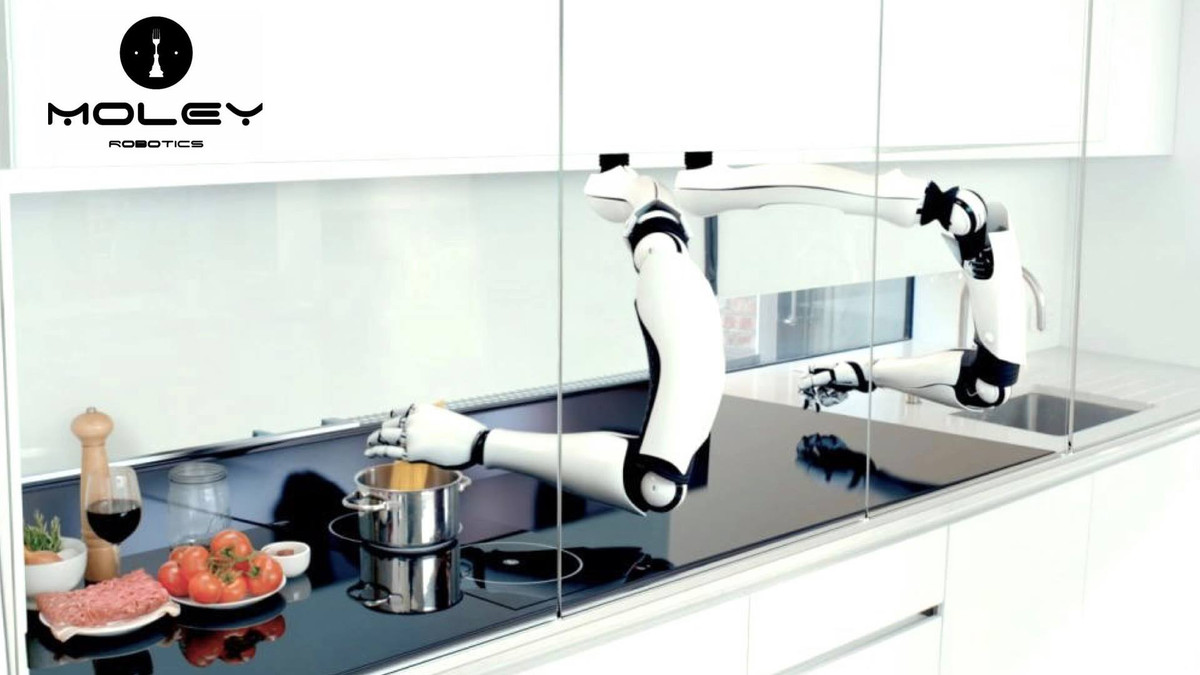 Moley - nhà bếp kết hợp robot đầu tiên trên thế giới. Nhà bếp của bạn sẽ trở nên hoàn toàn tự động với lò nướng, bếp nấu ăn, bồn rửa và quan trọng nhất là "đầu bếp" rô bốt có thể nấu nướng theo ý bạn.