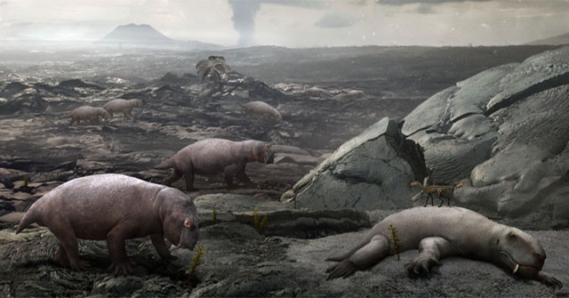 2. Đại tuyệt chủng Ediacaran (542 triệu năm trước). Sự sống đầu tiên trên Trái Đất chỉ ở kích thước hiển vi – các loại sinh vật hữu cơ đơn bào. Chúng đã ngự trị trong khoảng 3 tỉ năm, cho đến khi loài hữu cơ đa bào đầu tiên tiến hoá.