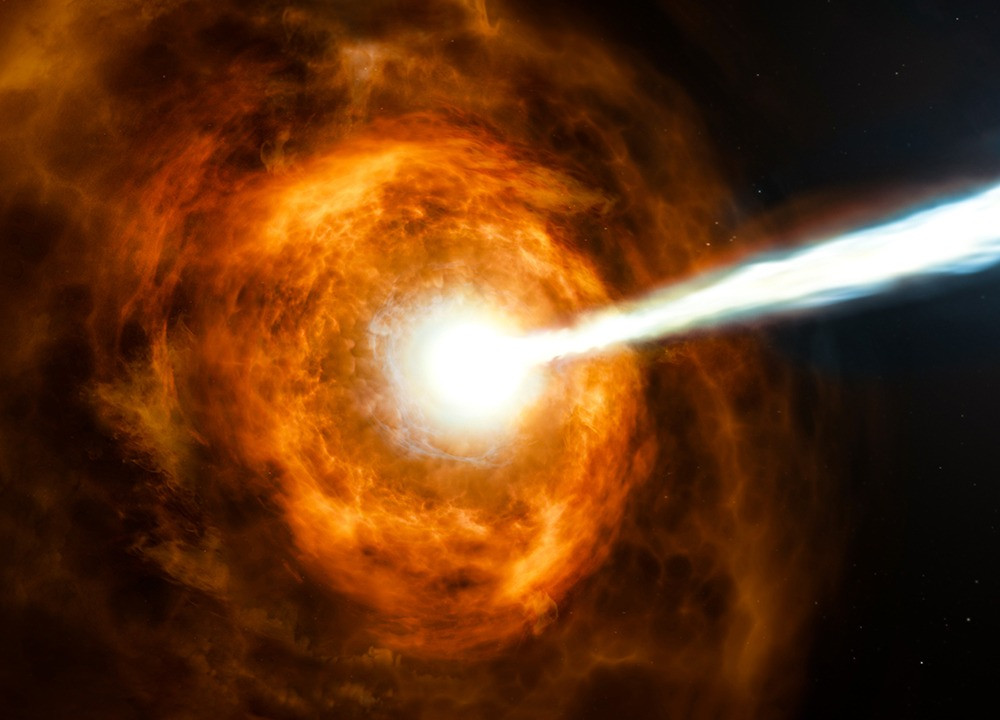 GRB 080319B. Vụ nổ của các tia Gamma được coi là những vụ nổ kinh hoàng nhất vũ trụ. Mặc dù hầu hết các nhà thiên văn học cho rằng chúng có liên quan tới các sao băng vô cùng lớn, nguyên nhân trực tiếp của vụ nổ vẫn chưa được hoàn toàn giải thích. Khi vụ nổ diễn ra, các tia Gamma sẽ phát ra trong một hướng rất hẹp trong khoảng thời gian từ 20 đến 40 giây.