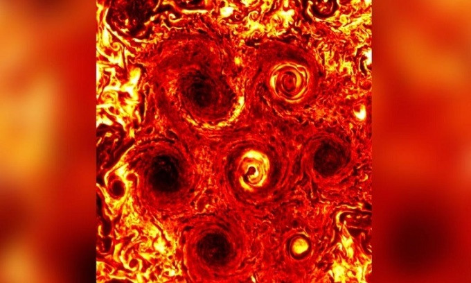 Để lý giải hiện tượng lốc xoáy trên sao Mộc, nhóm các nhà khoa học dẫn đầu bởi giáo sư Andrew Ingersoll bắt tay vào nghiên cứu dữ liệu do tàu thăm dò Juno gửi về. Kết quả nghiên cứu cho thấy những cơn lốc có kích cỡ tương đương nước Mỹ sinh ra bởi một vòng gió ngược hướng lốc xoáy, tạo ra “tính ổn định của mô hình đa giác (lốc xoáy)”.