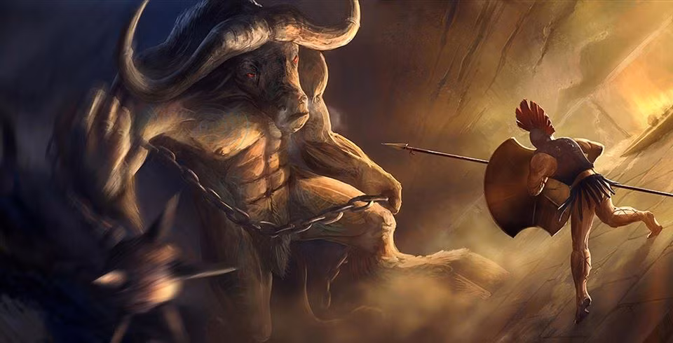 5. Minotaur là quái vật nửa người nửa bò. Truyền thuyết kể rằng, Minotaur là con của Pasiphae (vợ vua Minos) và bò đực Cretan Bull. Câu chuyện nổi tiếng nhất có sự xuất hiện của Minotaur trong thần thoại Hy Lạp là về hành trình anh hùng Theseus tìm cách giải cứu Ariadne khỏi mê cung ở thế giới ngầm.