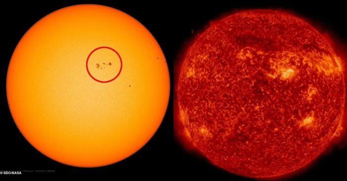 Lóa Mặt Trời là những vụ nổ năng lượng đột ngột, thường xuất hiện từ vết đen. Sức mạnh của lóa Mặt Trời chia thành các cấp: A, B, C, M và mạnh nhất là cấp X. Vết đen càng lớn và phức tạp thì càng có khả năng cao tạo ra lóa Mặt Trời.