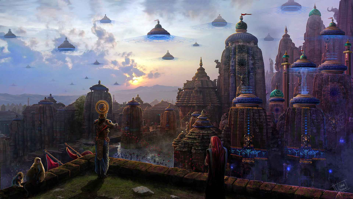 Cỗ xe này thường được miêu tả chẳng khác nào một chiếc nón lơ lửng giữa bầu trời. Người Ấn Độ còn miêu tả Vimanas là một vật thể bay hình ống hay hình tròn, có 2 tầng, bay nhanh ngang ngửa tốc độ của gió và phát ra những âm thanh… du dương.