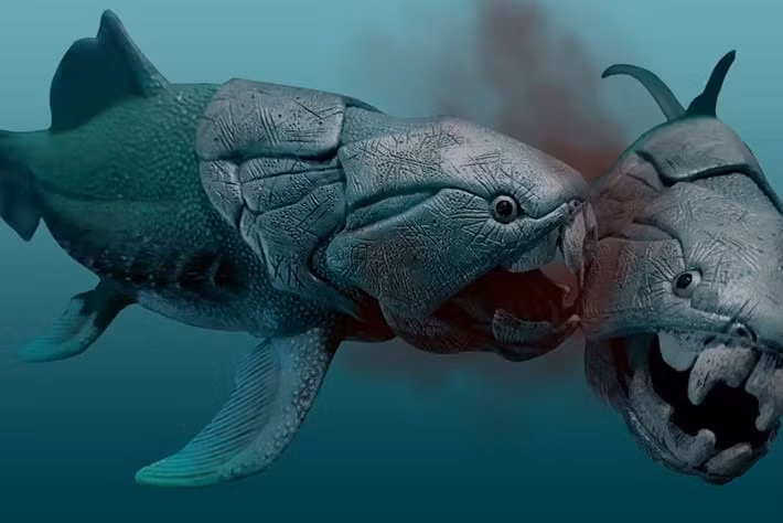 6. Dunkleosteus. Dunkleosteus là một chi cá da phiến tuyệt chủng, từng tồn tại vào cuối kỷ Devon (khoảng 380-360 triệu năm trước). Vài loài trong số chúng, ví dụ như D. terrelli, D. marsaisi, và D. magnificus, nằm trong số những loài cá da phiến lớn nhất từng sinh tồn.