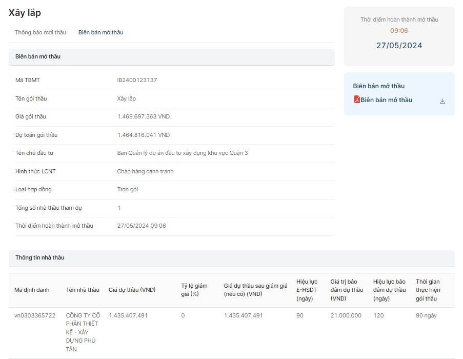 TP. HCM: Duy nhất Cty Phú Tân dự 2 gói thầu tại Quận 3 TP. HCM: Duy nhat Cty Phu Tan du 2 goi thau tai Quan 3