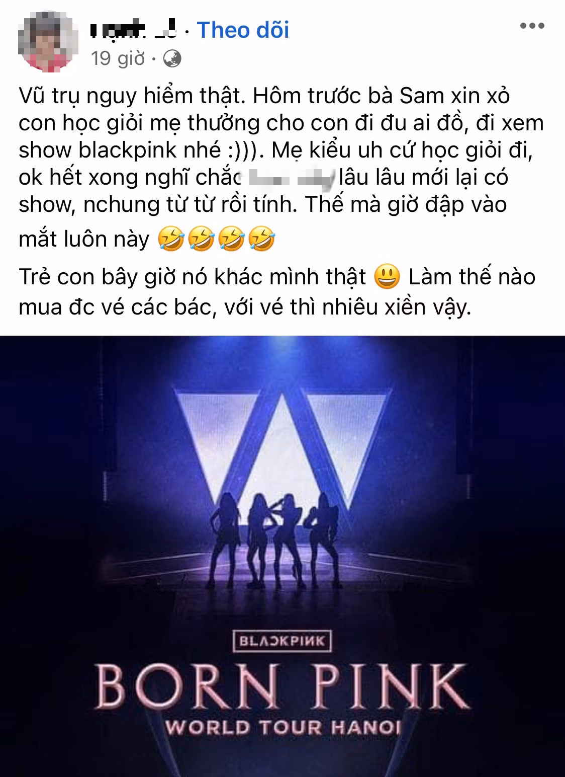 Cũng giống trường hợp của ông bố trên, một người mẹ cũng đang nhắn tin hỏi khắp nơi để nhờ mua được 4 tấm vé cho con gái và các cháu đến Hà Nội tận mắt xem BlackPink biểu diễn. Ảnh: Chụp màn hình