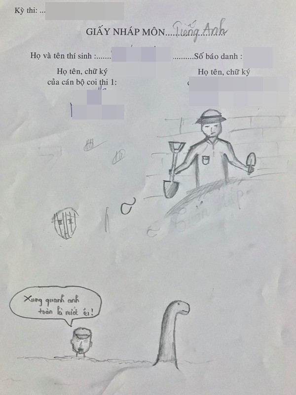 Những bức vẽ trên giấy nháp này đến từ các họa sĩ không chuyên trong phòng thi.