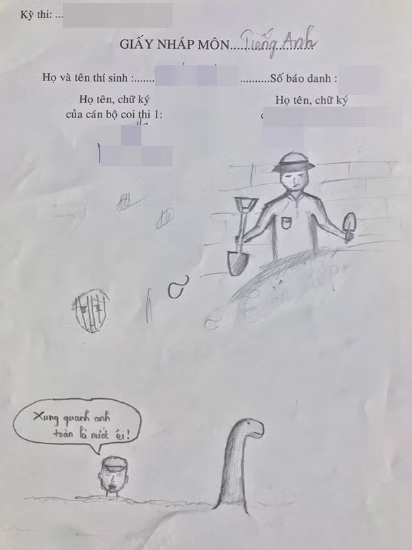 Những bức vẽ trên giấy nháp này đến từ các họa sĩ không chuyên trong phòng thi.