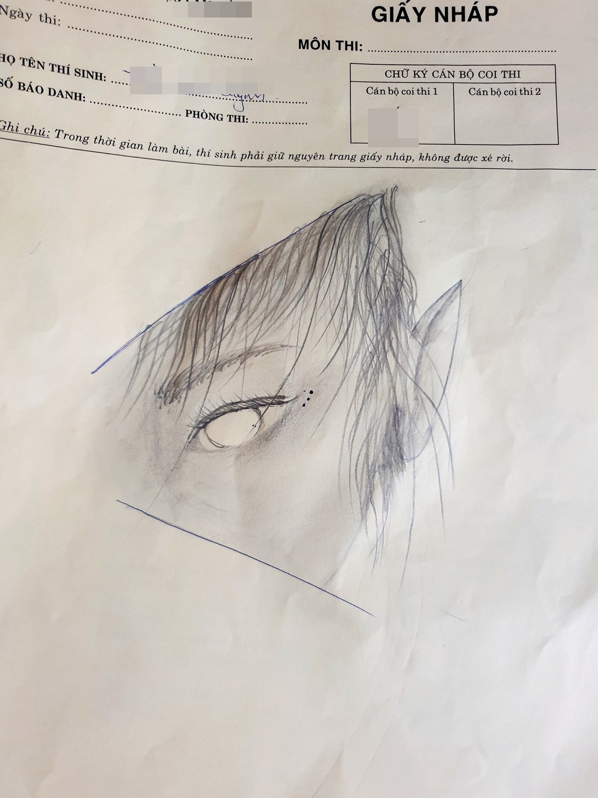 Cũng có không ít thí sinh ôn thi không "trúng tủ", không làm được bài, quá lo lắng... khi ngồi trong phòng thi một số em đã cho ra đời hàng loạt những tác phẩm nghệ thuật trên giấy nháp.