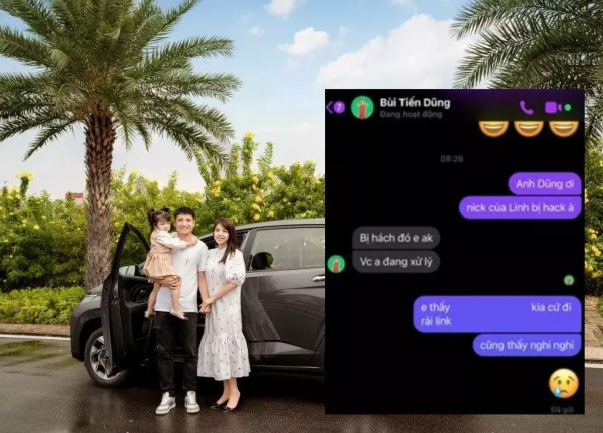 Đồng thời, chàng trung vệ cũng lên tiếng rằng Facebook của vợ mình bị hack. Cụ thể, trung vệ Bùi Tiến Dũng cho biết: "Bị hack đó em ạ, vợ chồng anh đang xử lí". Ảnh: Người đưa tin