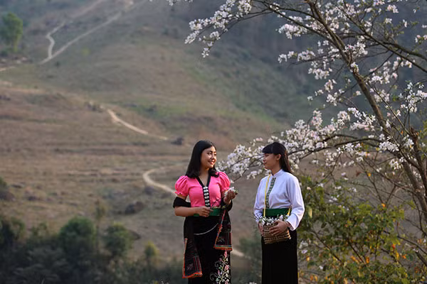 Vẻ đẹp hoang dại đặc trưng của núi rừng làm tôn lên vẻ đẹp, trang phục cũng như đường cong của người thiếu nữ Thái.