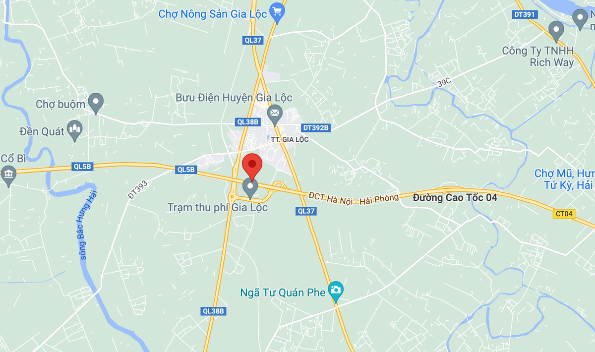 Vụ cháy xảy ra tại Km 32+500 đường cao tốc Hải Phòng - Hà Nội (địa phận huyện Bình Giang, Hải Dương). (Ảnh: Google Maps)