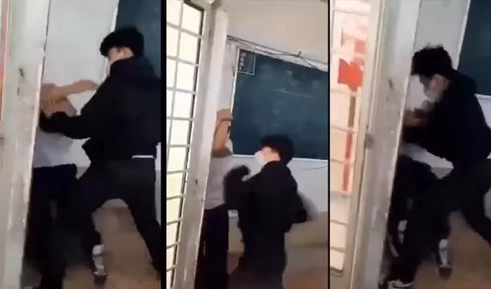 Clip hoc sinh danh ban toi tap ngay trong lop hoc