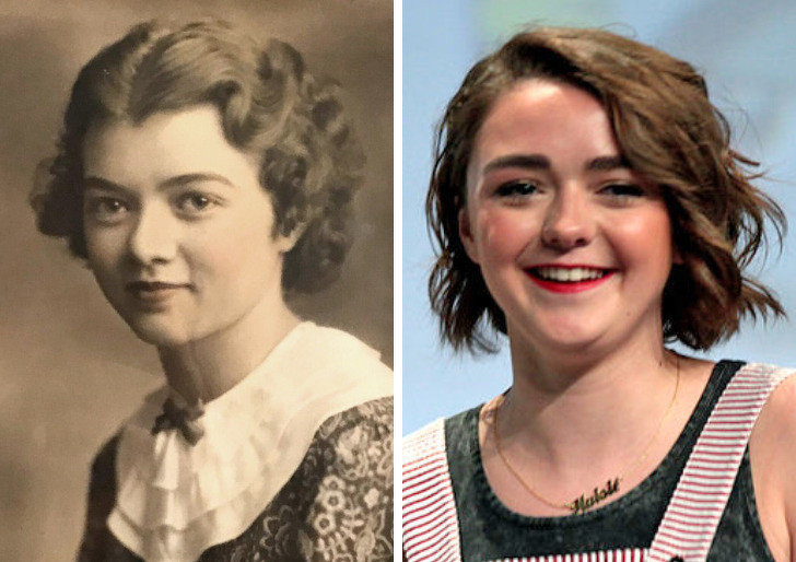 Một độc giả đã chia sẻ bức ảnh chụp bà cố của mình vào thập niên 1950 (bên trái) có ngoại hình giống với nữ diễn viên người Anh Maisie Williams.