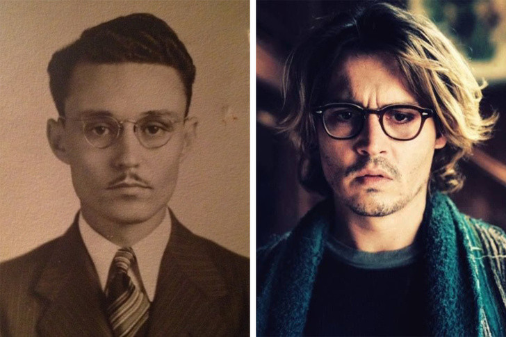 Diễn viên Johnny Depp (phải) đã "xuyên không" về quá khứ chăng?