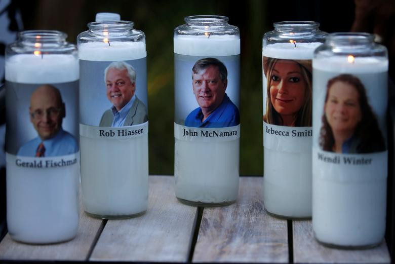 Các phóng viên của tờ báo Capital Gazette đã thiệt mạng trong vụ xả súng tại tòa soạn này ở Annapolis, Maryland, Mỹ, hồi tháng 6/2018.