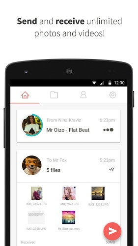  Infinit. Infinit (Android/ iOS) có thể tải trên mọi thiết bị và bạn dùng nó để gửi file đến bất kỳ máy nào. Nó hoạt động tương tự WeTransfer: các tập tin được lưu tạm trên máy chủ Infinit, đồng nghĩa với việc bạn không phải bật cả hai máy cùng lúc để việc chuyển file được thực hiện. Các ảnh, video HD được gửi đi ở độ phân giải đầy đủ, không phải nén làm ảnh hưởng đến chất lượng và cũng không giới hạn dung lượng, loại file. Theo nhà phát triển, chuyển file qua Infinit nhanh gấp 30 lần so với dùng đám mây.