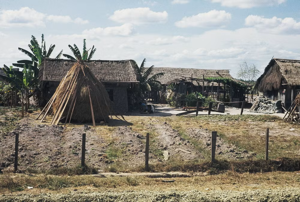 Những ngôi nhà lá trong một ngôi làng.