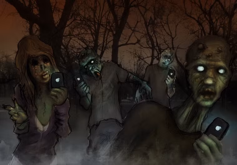 Lấy cảm hứng từ huyền thoại zombie, thời gian gần đây, trong giới công nghệ xuất hiện thêm cụm từ " zombie smartphone" để chỉ những người mắc hội chứng nghiện smartphone trong xã hội.