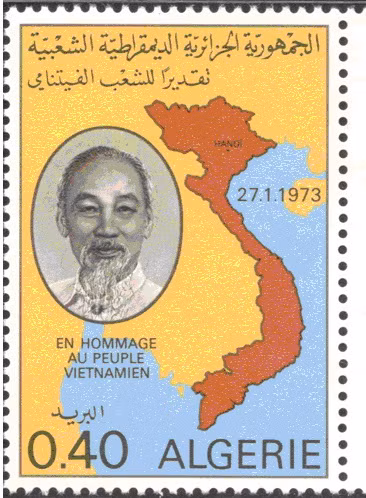 Ngày 17/2/1973, để chào mừng Hiệp định Paris về Việt Nam vừa được ký kết, Algeria đã phát hành một mẫu tem mang hình ảnh bản đồ Việt Nam thống nhất với chân dung Bác Hồ đặt trang trọng trong khung hình oval. Con tem mang dòng chữ tiếng Pháp "Tôn vinh nhân dân Việt Nam" và ngày ký Hiệp định Paris về Việt Nam "27/1/1973".