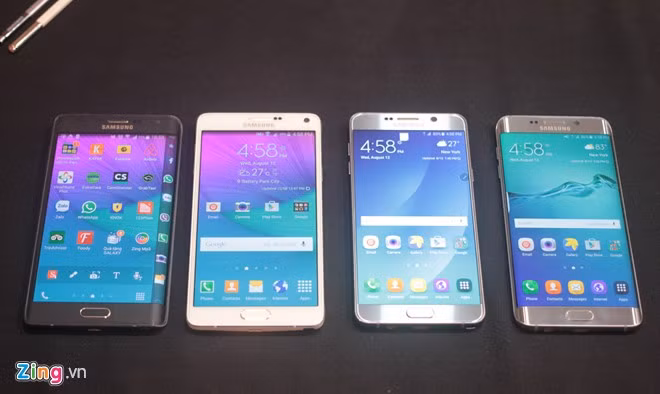 So sánh Galaxy Note Edge, Note 4, Note 5 và S6 Edge+.