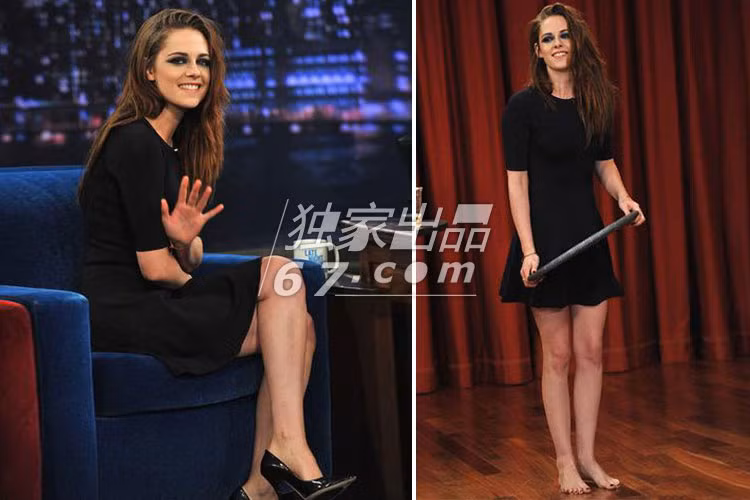 Tham gia một chương trình truyền hình, Kristen Stewart đi trên giày cao gót chỉ trong một thời gian ngắn. Ảnh: 67