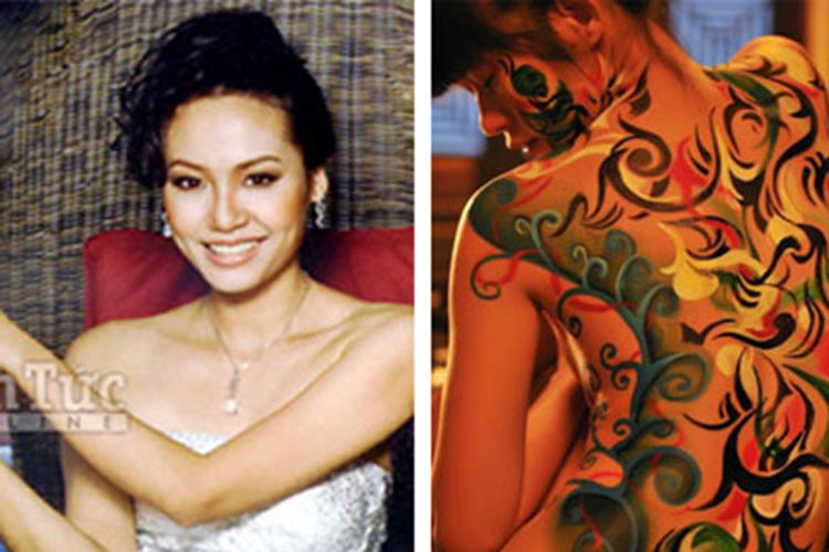 Hồng Ánh cũng từng làm người mẫu body painting trong dự án của nhiếp ảnh gia Phan Quang. Ảnh: nguoinoitieng