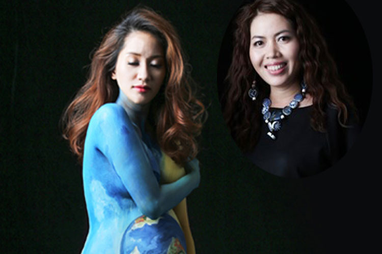 Họa sĩ Mỹ Hạnh sinh năm 1982, tốt nghiệp loại Giỏi trường Đại học Mỹ Thuật TP. HCM 2006. Cô chính là tác giả của bộ ảnh body painting của Đàm Thu Trang, Khánh Thi. Ảnh: congly