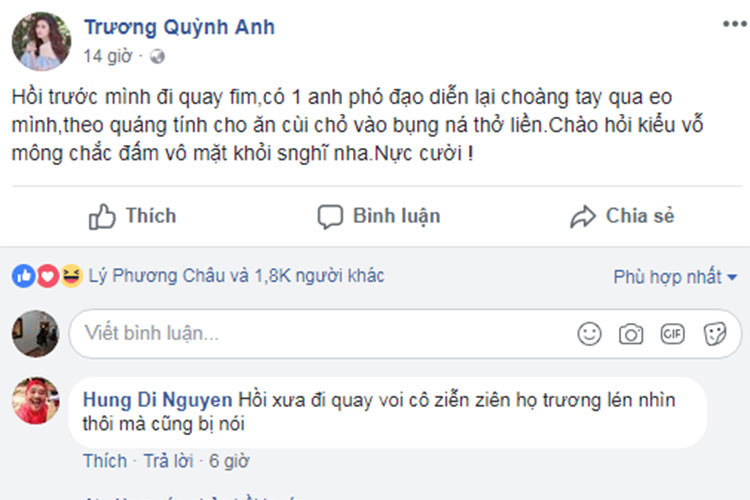 Trương Quỳnh Anh tiết lộ từng phản ứng mạnh khi bị một phó đạo diễn choàng tay qua eo.
