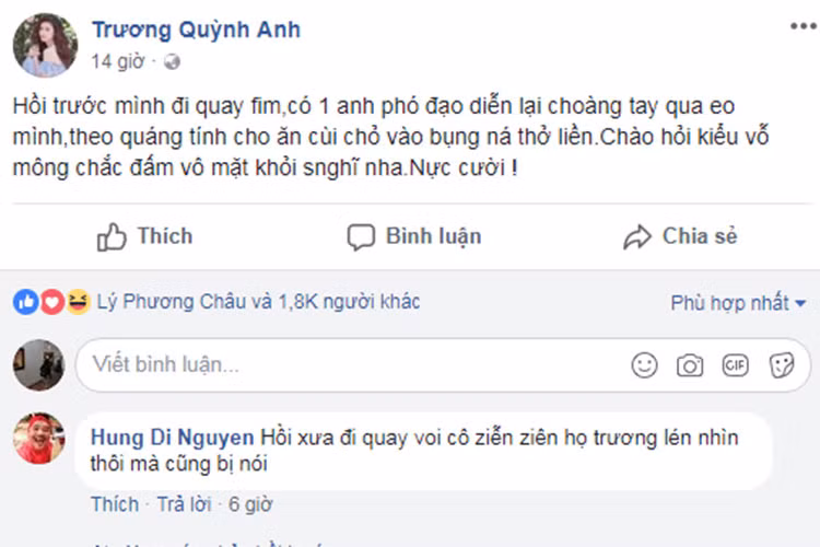 Trương Quỳnh Anh tiết lộ từng phản ứng mạnh khi bị một phó đạo diễn choàng tay qua eo.