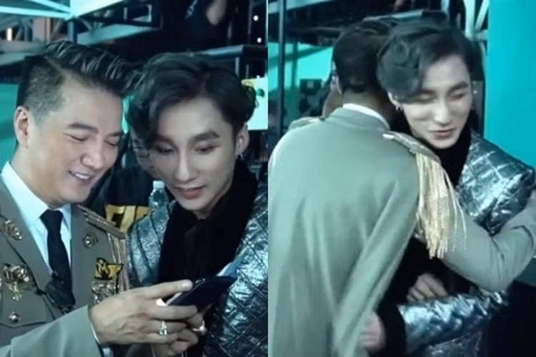 Gặp Đàm Vĩnh Hưng, Sơn Tùng M-TP chào hỏi đàn anh và vui vẻ khi được đàn anh dành cho cái ôm thân thiết. Ảnh: Danviet