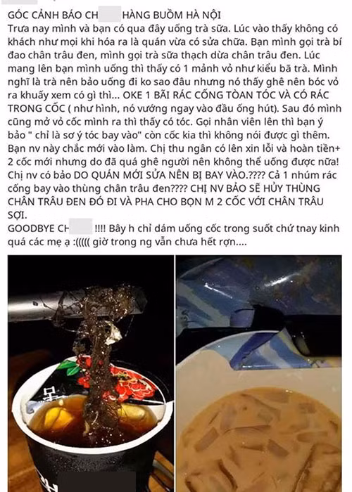 Khách hàng tố trà sữa Ch. cơ sở hàng buồm thiếu vệ sinh.