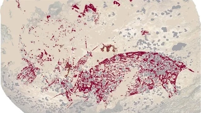  Bức tranh này mô tả một hình người đang tương tác với một con lợn có mụn cóc, cho thấy con người có thể đã sử dụng nghệ thuật như một cách kể chuyện từ rất sớm. (Ảnh: Đại học Griffith)