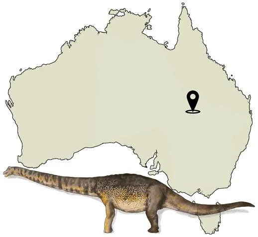 Loài khủng long này được phát hiện tại khu vực Cooper Creek, Tây Nam bang Queensland, và thuộc họ titanosaur, một nhóm khủng long ăn cỏ có đầu nhỏ và thân hình to lớn, tồn tại cách đây khoảng 100 triệu năm. (Ảnh: Australian Age of Dinosaurs)