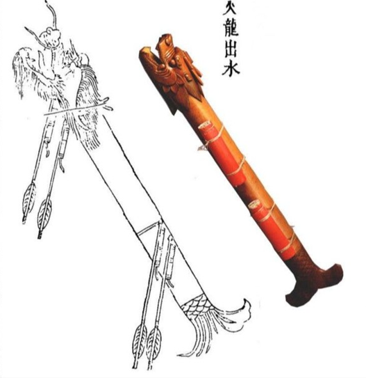 Hỏa Long Xuất Thủy: "Tên lửa" thời cổ đại: Hỏa Long Xuất Thủy chính là tiền thân của tên lửa nhiều tầng và tên lửa đạn đạo được sử dụng tại Trung Quốc vào thời Minh. Loại vũ khí này có một băng đạn gồm 3 tên hỏa tiễn nằm ngay ở miệng tên lửa.